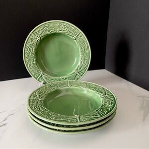 SET of 4 Soup or Pasta Bowls - Green Dragonfly - Bordallo Pinheiro